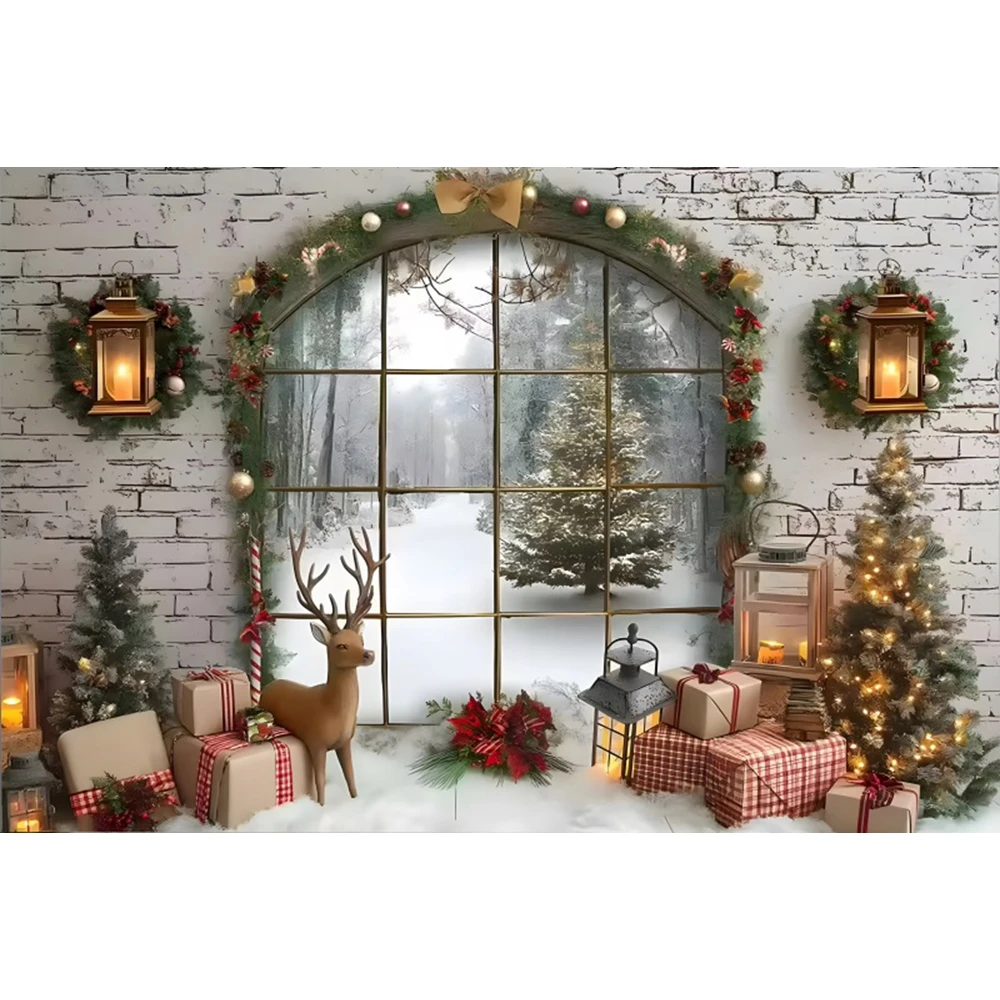 Regalo di natale fotografia fondali tavola di legno pupazzo di neve camino decorazioni natalizie festa di famiglia bambini rratto foto sfondo  44