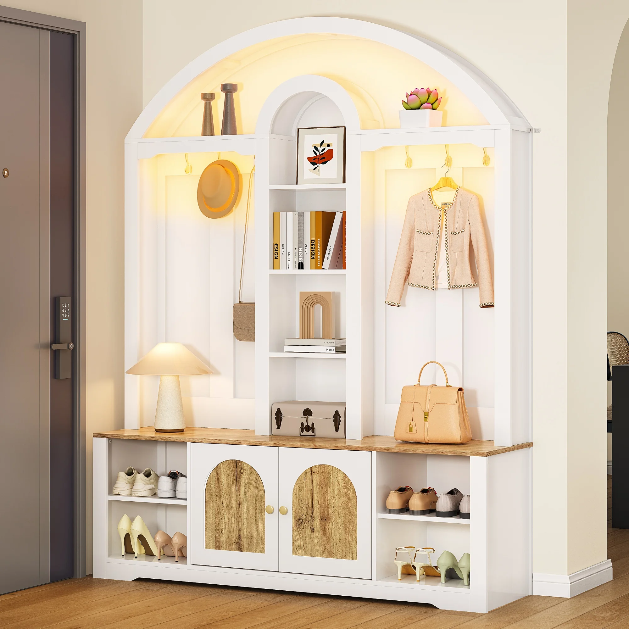 Multifunktionaler Kleiderschrank/Eingangsbereichsschrank mit Schuhregal, Regalen und Haken. Kleiderschrank – ein Kleiderschrank aus robustem MDF mit – Detail 9