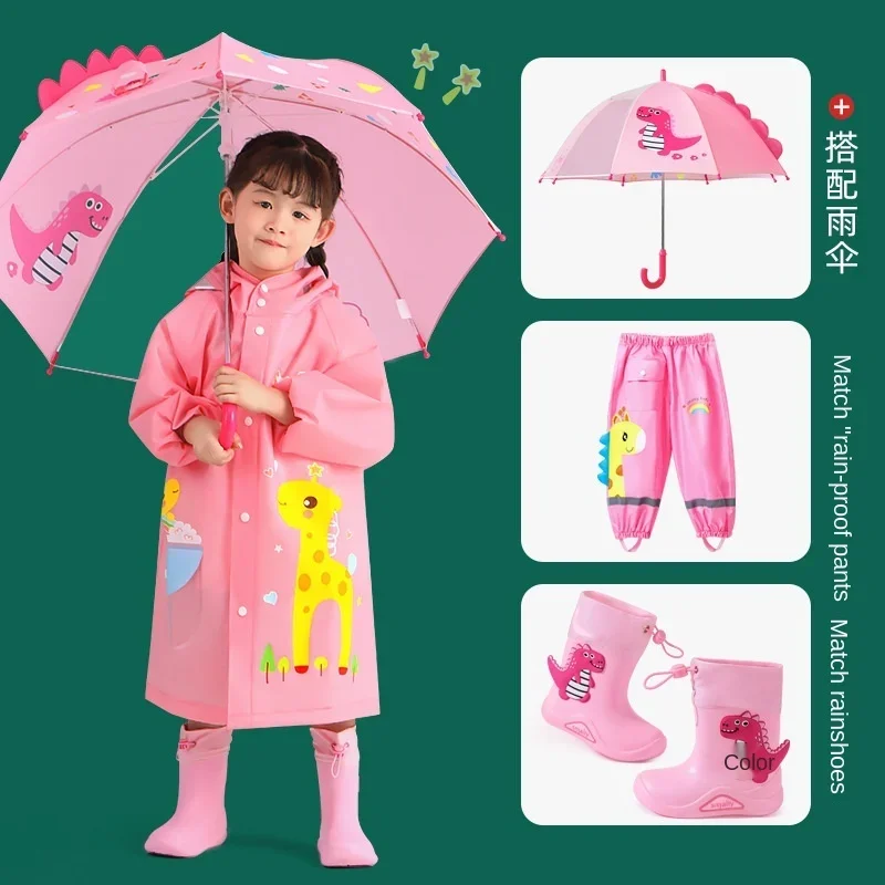 1-10 Years Old Children Raincoat kids Boys Girls Waterproof Jumpsuit Hooded One-Piece Cartoon Dinosaur Baby Rainwear And Pants