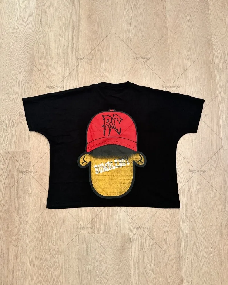 Y2K Street Hip-hop Fashion Loose Round Neck T-shirt Men Harajuku Retro Personality Print Casual Versatile Short-sleeved Women