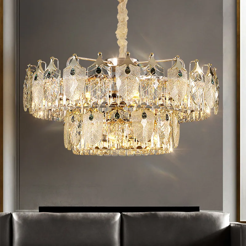 Postmodern luxury crystal chandelier, simple and grand living room light, luxurious and high-end master bedroom lighting fixture