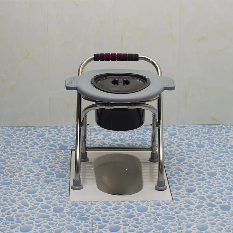Folding Commode Portable Toilet Seat Stainless Steel Thickening Potty Chair Comfy Commode Chair Perfect for Camping Hiking Trips