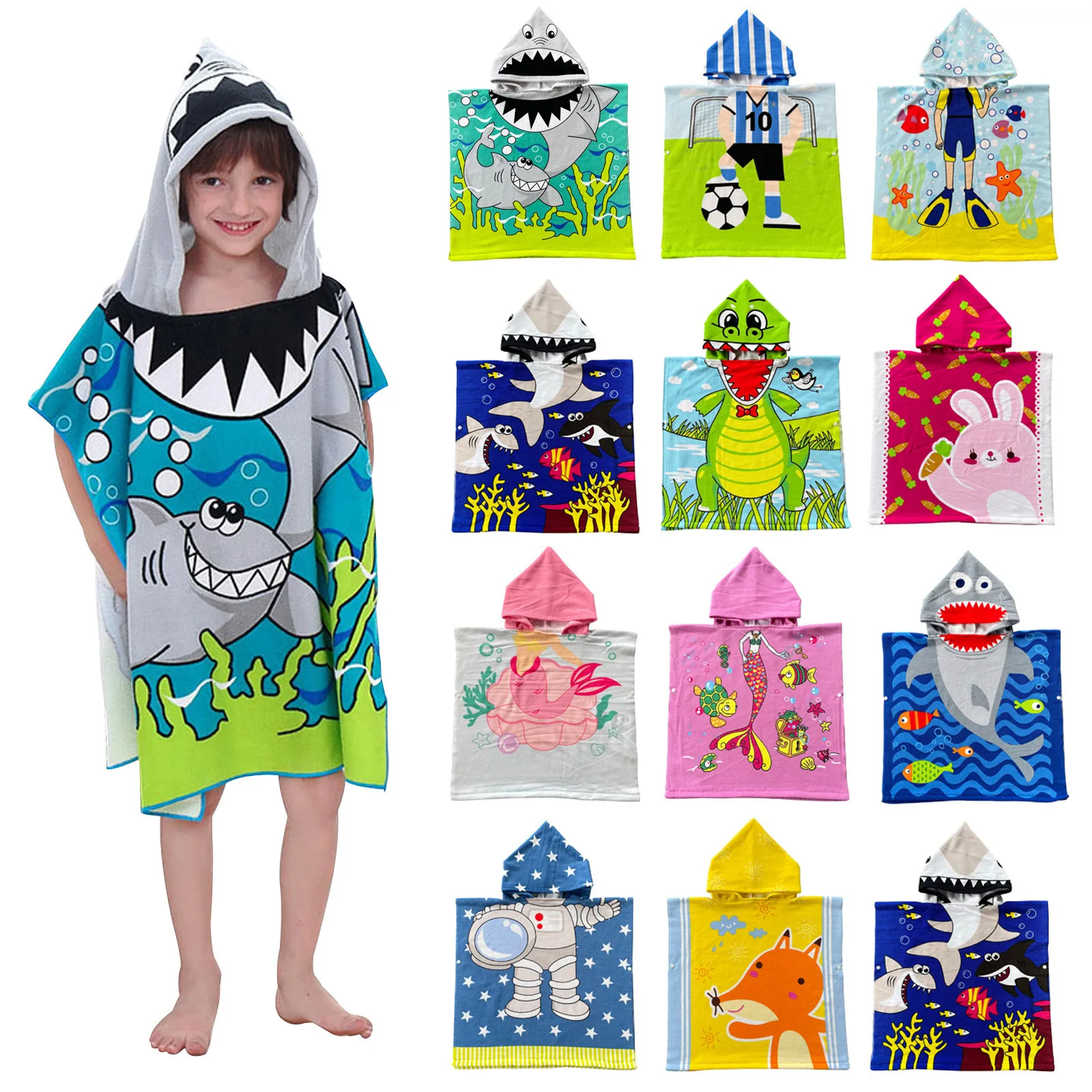 Baby Accessories Cartoon Bath Child Kid Hooded Cloak Bathrobe Towel Cotton Beach Towel Baby Children Cartoon Bath Robes