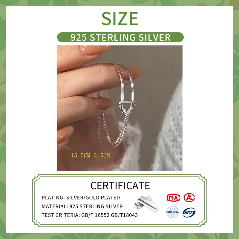 INZATT Real 925 Sterling Silver Asymmetric Double Layer Chain Bracelet for Women Hiphop Fine Jewelry Minimalist Accessories 2
