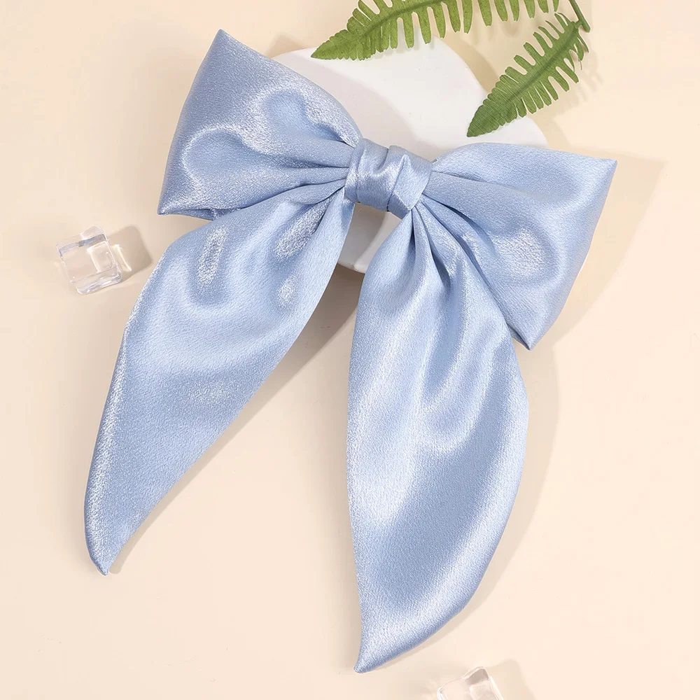Chiffon Bow Hair Clip Women Medium Bowknot Satin Hairpin Barrettes Girls Solid Color Ponytail Hair Accessories Headwear Gift