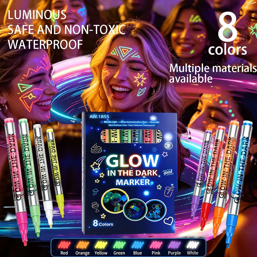 Pennarelli Fluorescenti a 8 Colori, Decorazioni per Feste, Idee Fai-da-Te, Insegne Luminose, Impermeabili e Non Tossici per Viso, Vetro, Pietra