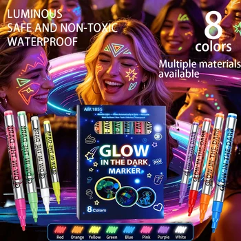 Pennarelli Fluorescenti a 8 Colori, Decorazioni per Feste, Idee Fai-da-Te, Insegne Luminose, Impermeabili e Non Tossici per Viso, Vetro, Pietra