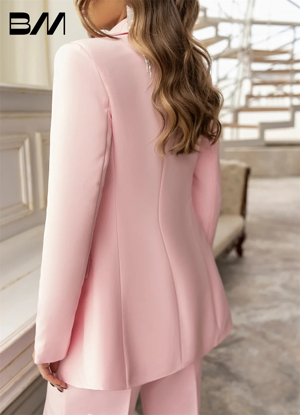 Móda růžová dvojitý breasted ženy elegantní pantsuits bunda kalhot s oblek dámy kalhoty a bunda sada nestandartní vyrobené