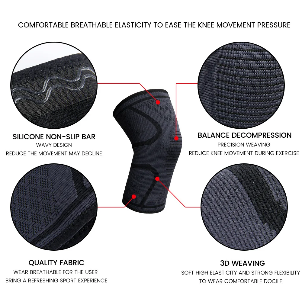 1Pc Knee Brace with Silicone Non-Slip Elastic Nylon Compression Knee Sleeve Sports Relieves Knee Pain Meniscus Tear Arthritis