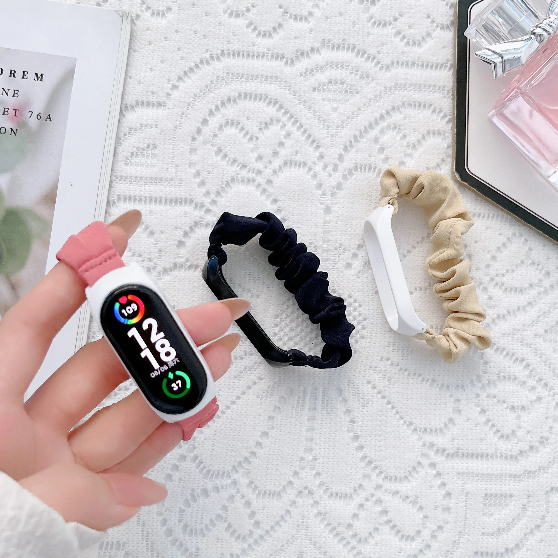 

Эластичный ремешок Scrunchies для Xiaomi Mi band 7, воздухопроницаемое кольцо для волос с принтом, ремешки, сменный Браслет для miband 7