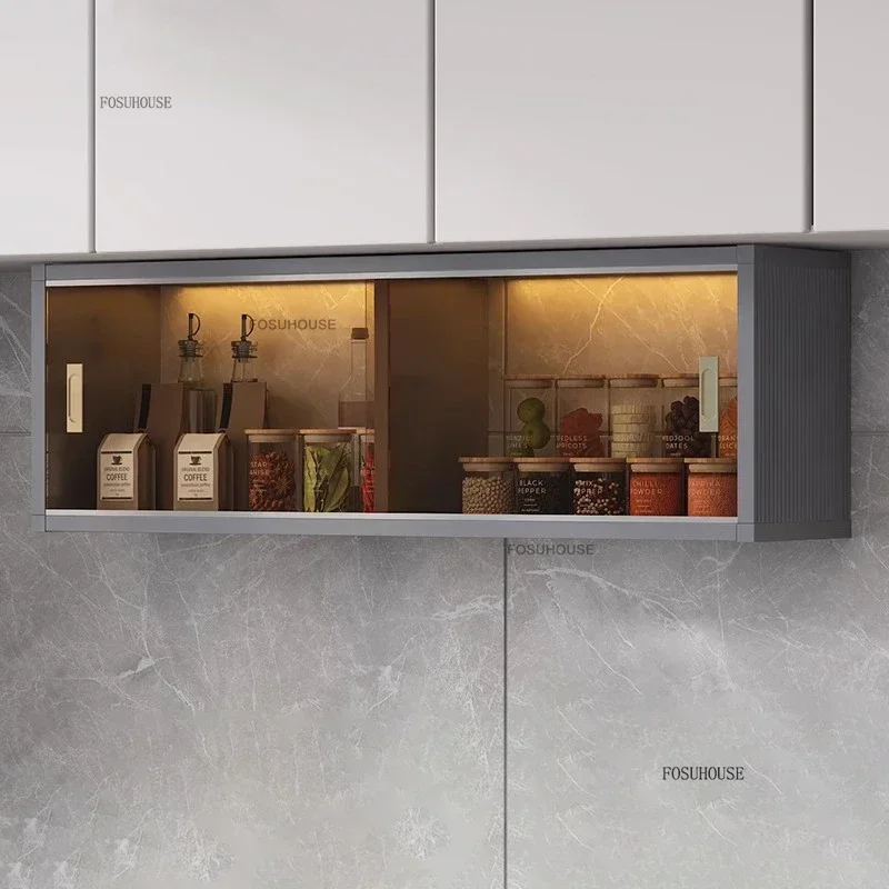 Luxury Glass Wall Mounted Cabinets Designer Kitchen Furniture Aluminum Alloy Storage Cabinet Home Bedroom Display Locker q 2