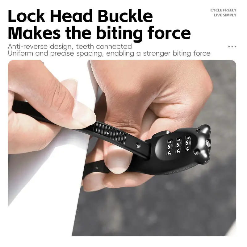 กุญแจล็อคจักรยานแบบพกพา ทำจากโลหะผสมสังกะสี ใช้กับหมวกกันน็อคมอเตอร์ไซค์ สายรัดแบบซิป ล็อครหัสผ่าน ป้องกันการโจรกรรม สายรัดปรับได้ 1