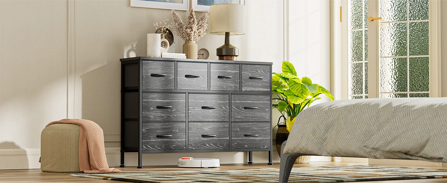 black dresser for bedroom with 10 drawers and outlets