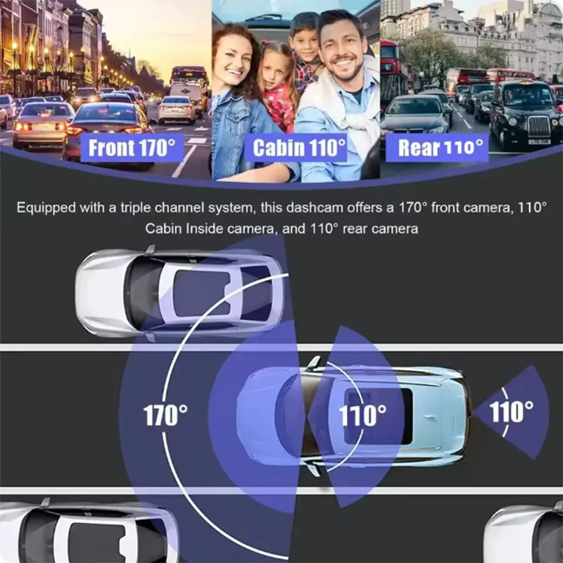 3 Cameras Dash Cam Parking Monitoring Clear Car Rearview Mirror Car Video Recording Camcorder Wide Angle Car Camera Recorder