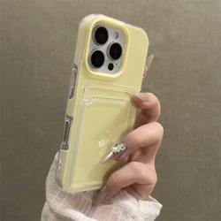 Luxury Shockproof Wallet Phone Case with Clear Card Slot Holder - iPhone 15 Plus (Yellow)