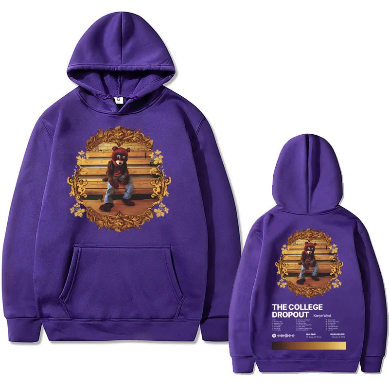 Rapper Kanye West The College Dropout Hip Hop Music Album Graphics Hoodie Men Casual Oversized Sweatshirt Men's Black Streetwear