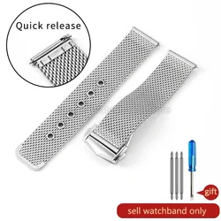 Omega Seamaster Silver Black Mesh Stainless Steel Watch Strap with Breathable Lightweight Design, 20mm - 20mm (Steel)