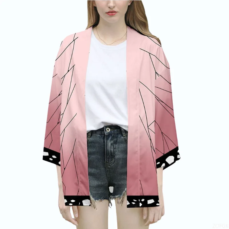 Anime Devil Killer Cosplay-Kostüme für Männer und Frauen im Sommer, rosa Kimono – Detail 9