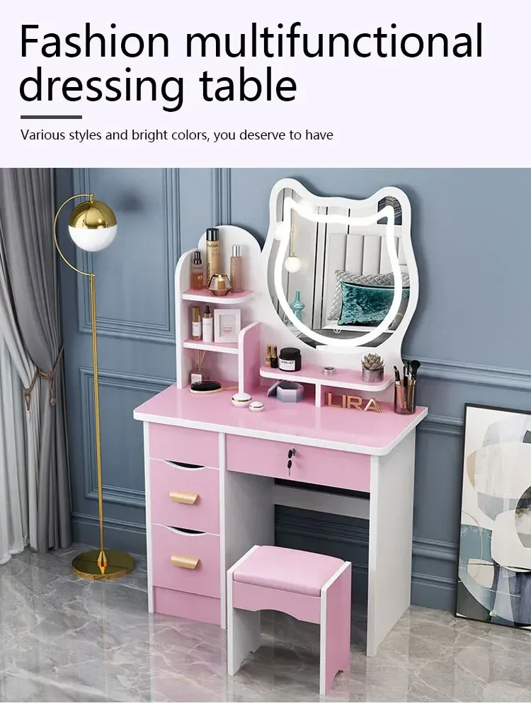 Description Picture 2 of itemNew Hot Sale White Bedroom Tocador Vanity Dresser Drawer Mirrored Set Makeup Dressers Dressing Table With Light