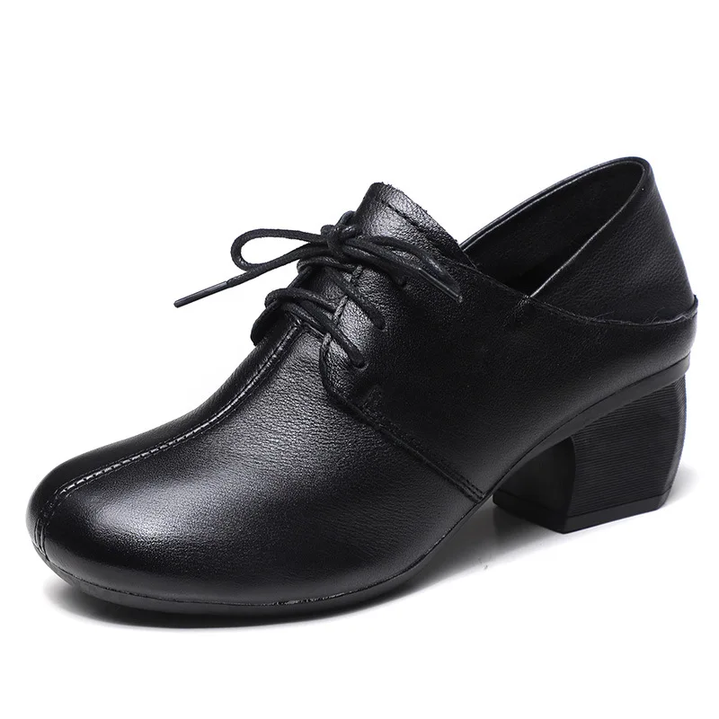 Retro Thick Heel Leather Women'S Shoes 