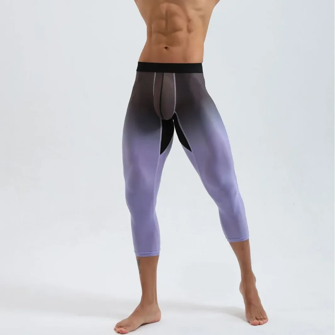 Gymbull Fitness Sweatpants Tight 3/4 Pants Men High Elasticity Nylon American Style Pants Skateboard Sports Long
