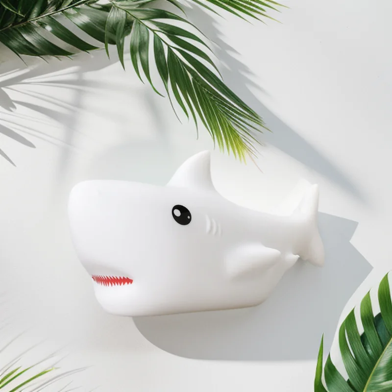 Cartoon Shark Silicone Night Lights, Bedroom Decor, Rechargeable Color Changing, Atmosphere Lamp for Kids, Holiday Gifts