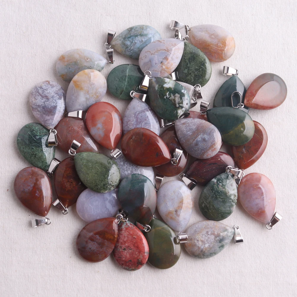 12pcs/lot New Fashion Blue Stripe Agate Natural Stone Mixed New Water Drop Necklade Pendants for DIY collar Jewelry Making Free 5