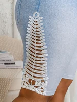 Plus Size Women's Denim-inspired Tight Five-division Shorts with Side Lace-up Design and High Elasticity for Casual Wear - Image 5