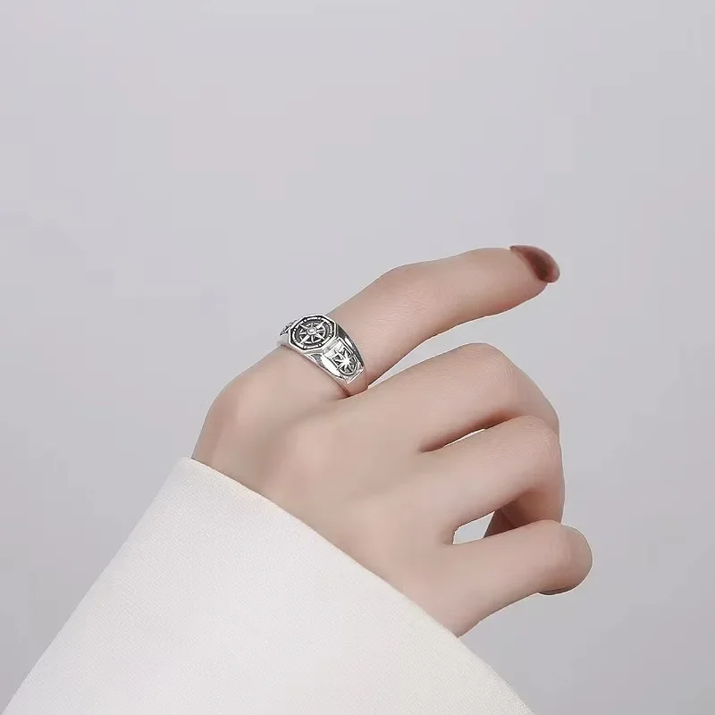 High Quality Simple Personality Silver Star Rings Punk Gothic Style Unisex Retro Opening Index Finger Adjustable Ring Jewelry
