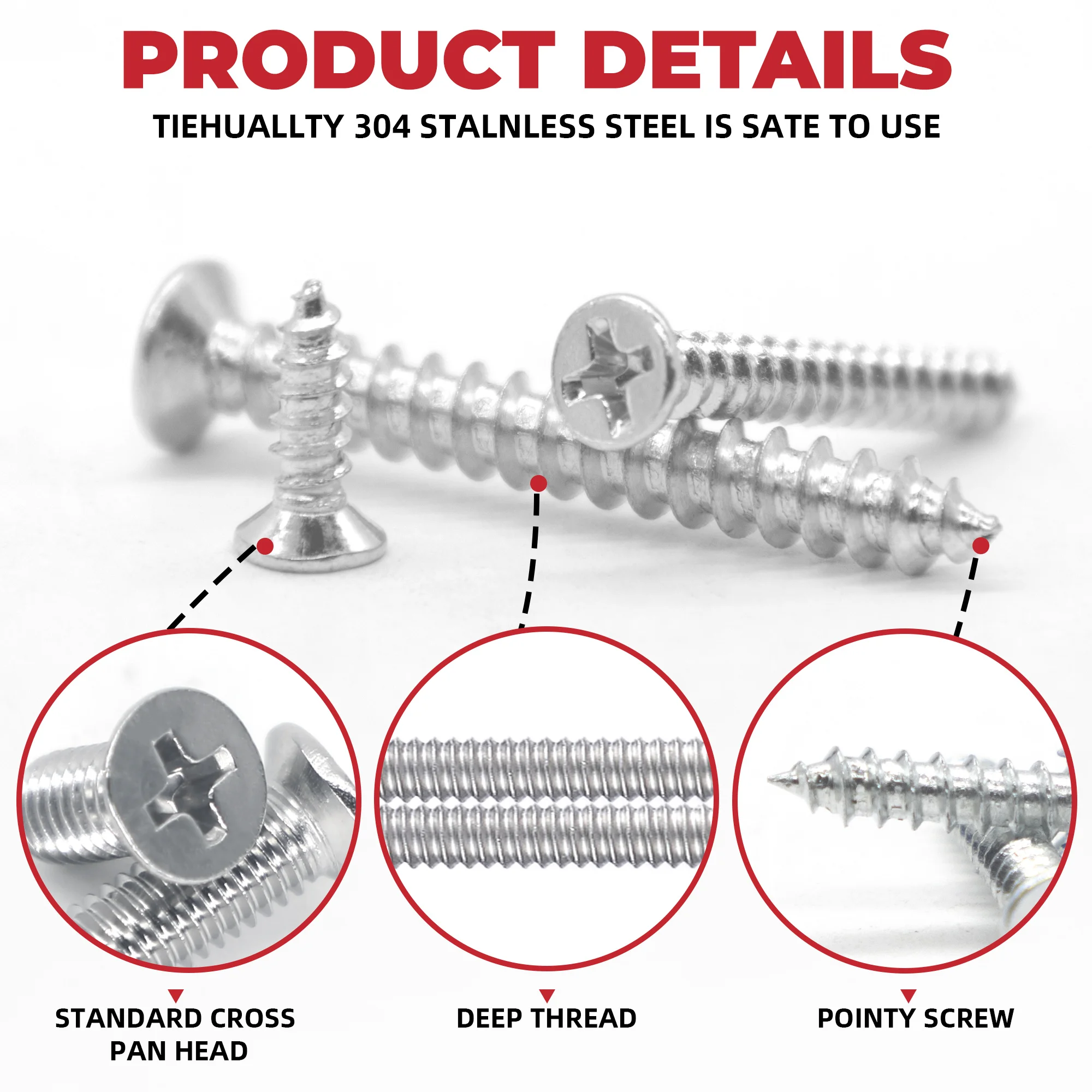 Description Picture 4 of item30/50pcs Flat Head Wood Screws Phillips Tips Screw set M3.5 M4 M5 Cross Drive Flat Head Self Drilling Wood Screws DIY Self Lock