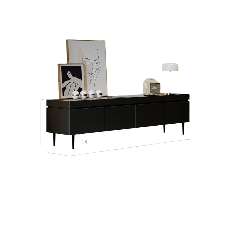

Yy TV Cabinet and Tea Table Black Household Bedroom Small Apartment Glass Floor Cabinet