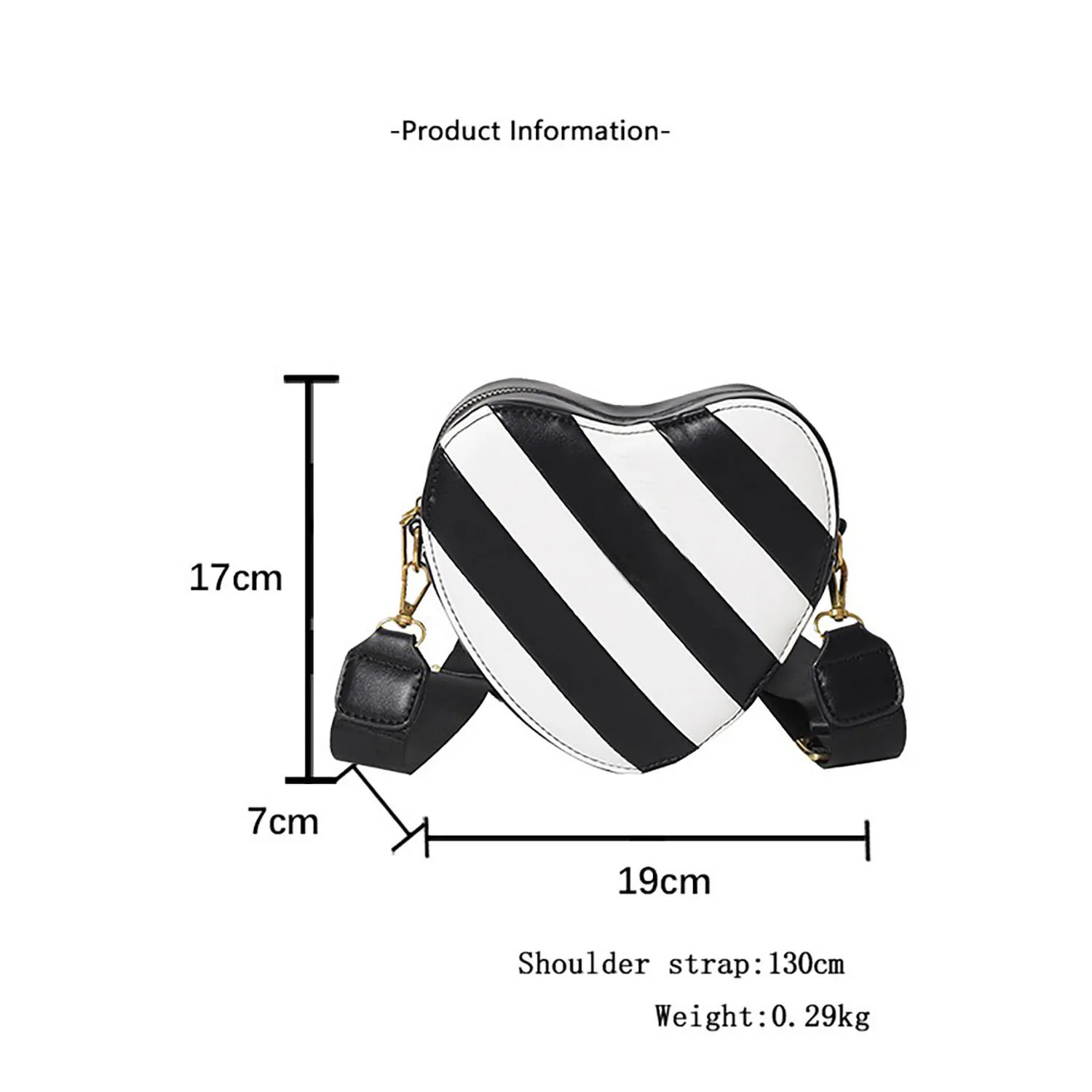 Women's K-G Heart Shaped Black White Stitching Fashion Chain Bag Shoulder Bag Crossbody PU Leather Ladies CrossBody Handbag