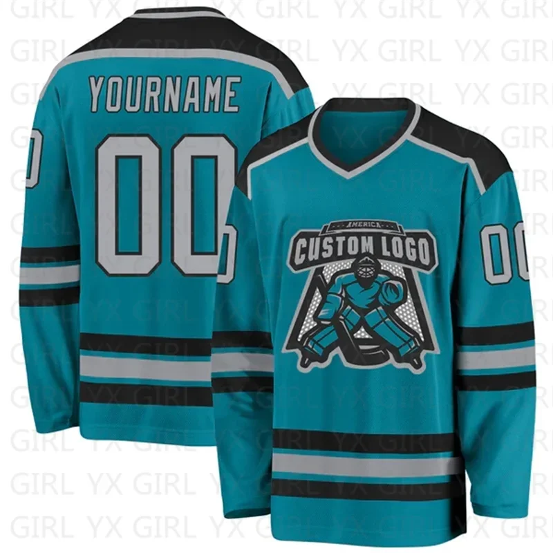 

Custom Teal Gray-Black Hockey Jersey 3D Print You Name Number Youth Women Men Hockey Jersey Competition Training Jerseys