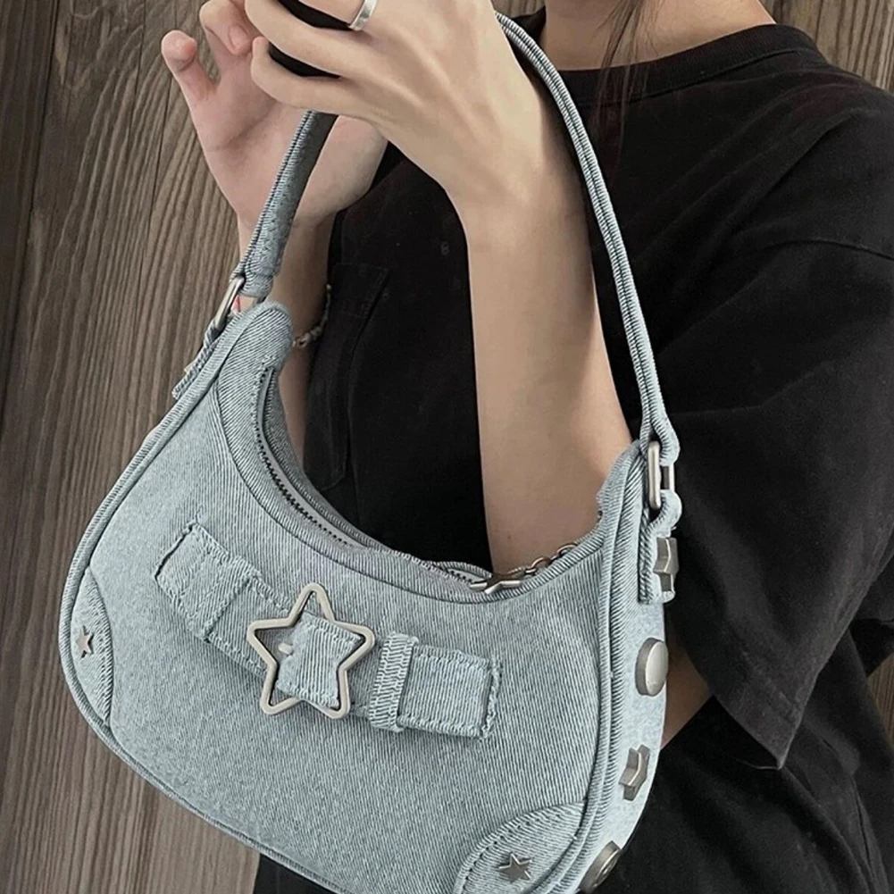 Star Shaped Denim Crossbody Bag Y2K