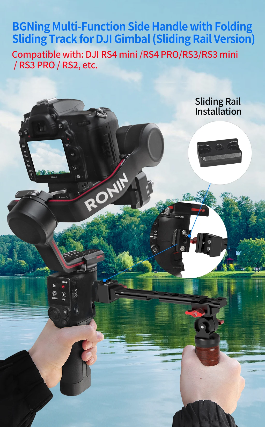 Für DJI Ronin RS3 RS4 Pro Handheld Gimbal Verlängerung Dual Seite Handgriff Schnell Montieren Schiene Clamp Griffe Grip Stabilisator Halterung – Detail 1
