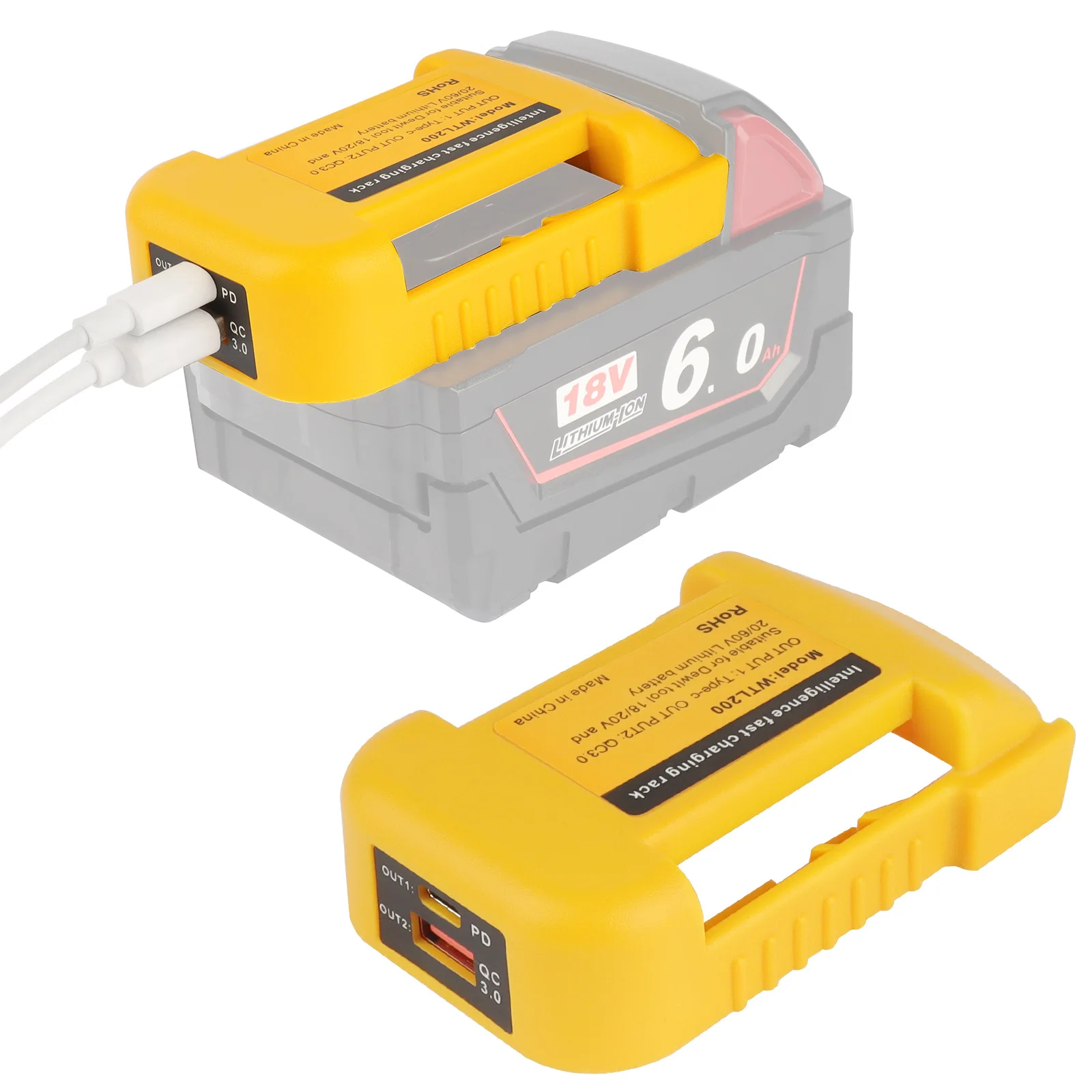 Dewalt 20V 18V DCB200 DCB202 DCB203 리튬 이온 배터리 고속 충전기 랙 어댑터 용 USB 및 Type-C 클램프 홀더 벨트 변환기