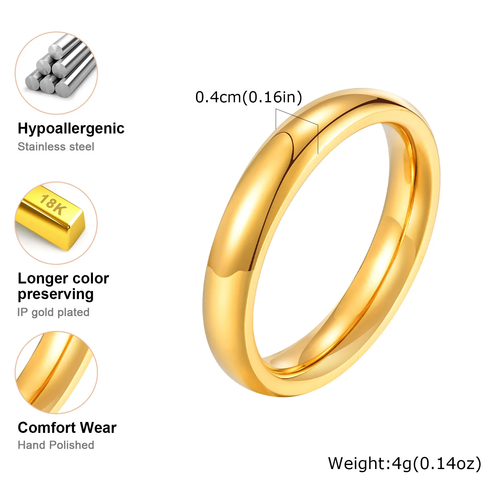 4mm Stainless Steel Ring For Women, Classic High Polish Wedding Engagement Jewelry 5