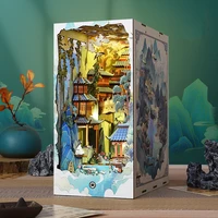 NEW DIY Book Nook Wooden Miniature Model Kit Penglai Wonderland Bookend Assembled 3D Puzzle Bookshelf Home Decor Friends Gifts 1