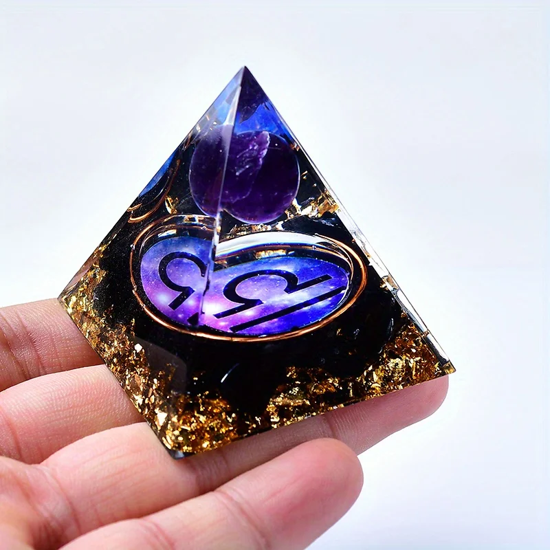 Zodiac-Inspired Amethyst Orgone Pyramid - Unique Home Decor Gift