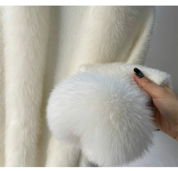 Neue Herbst Winter Natürliche Fuchs Pelz Trim Gestrickte Mantel Pelz Jacke Pullover Weibliche Frauen Stricken Tragen – Detail 25