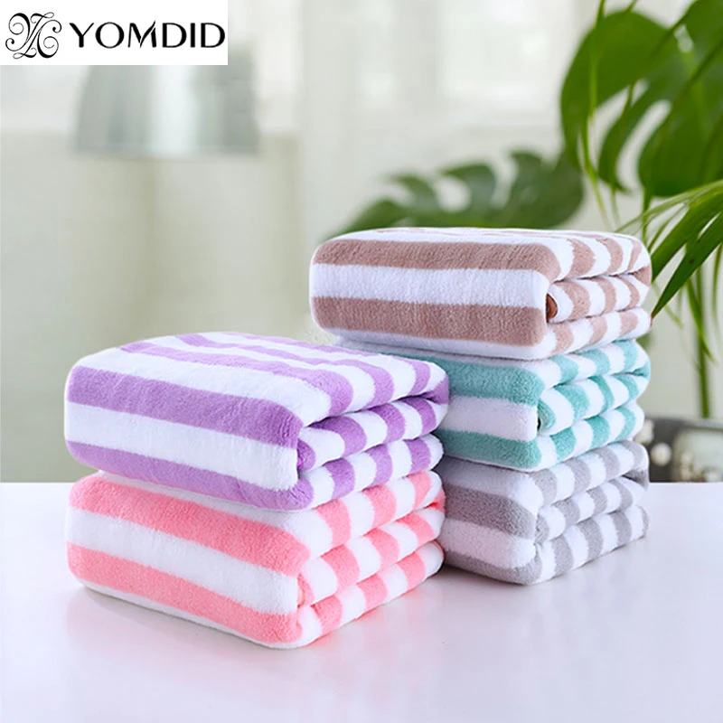 Bath Towel YOMDID 35x75cm Coral Fleece Striped Adult Household Textiles Bathroom Soft Woman Girl's Sauna Spa Absorbent cotton towel