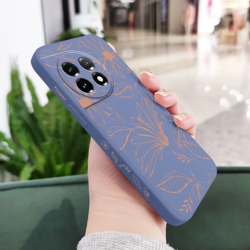 Line Pink Flower Liquid Silicone Phone Case