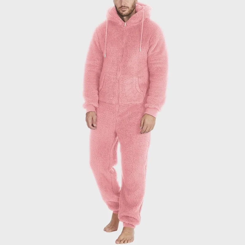 Men's Zipper Warm Plush Thermal One-piece Pajamas for Couples Pajama Man Sleepwear Sleeping Sexy Lingerie Jump Suit men bodysuits men jumpsuits men lingerie