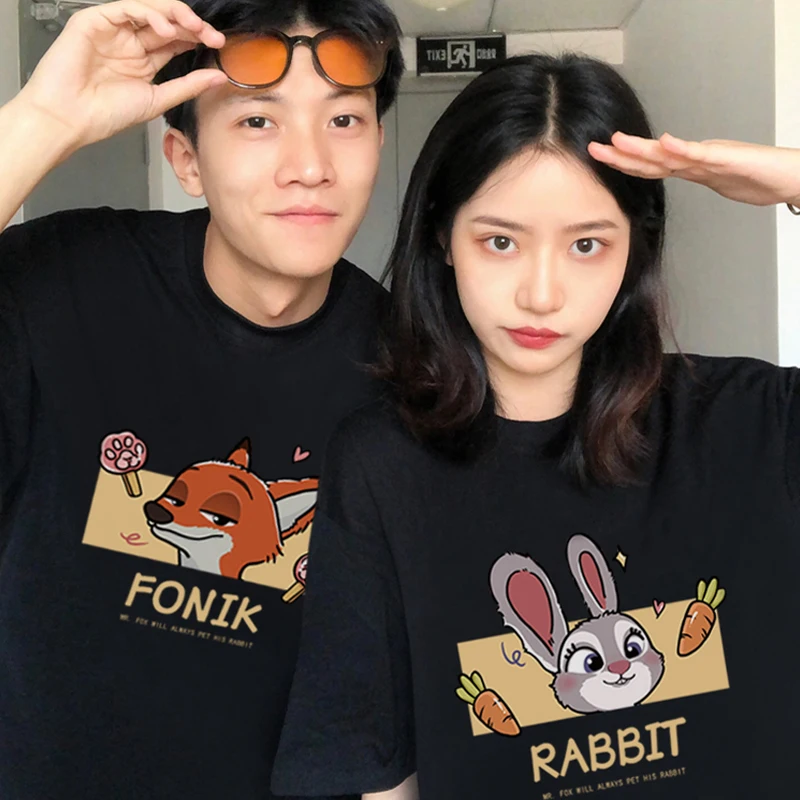 

한국인 후기 많은 옷 Print Couples T Shirt Men Women T-shirt O-Neck DIY Couples Matching cotton Tshirt kawaii