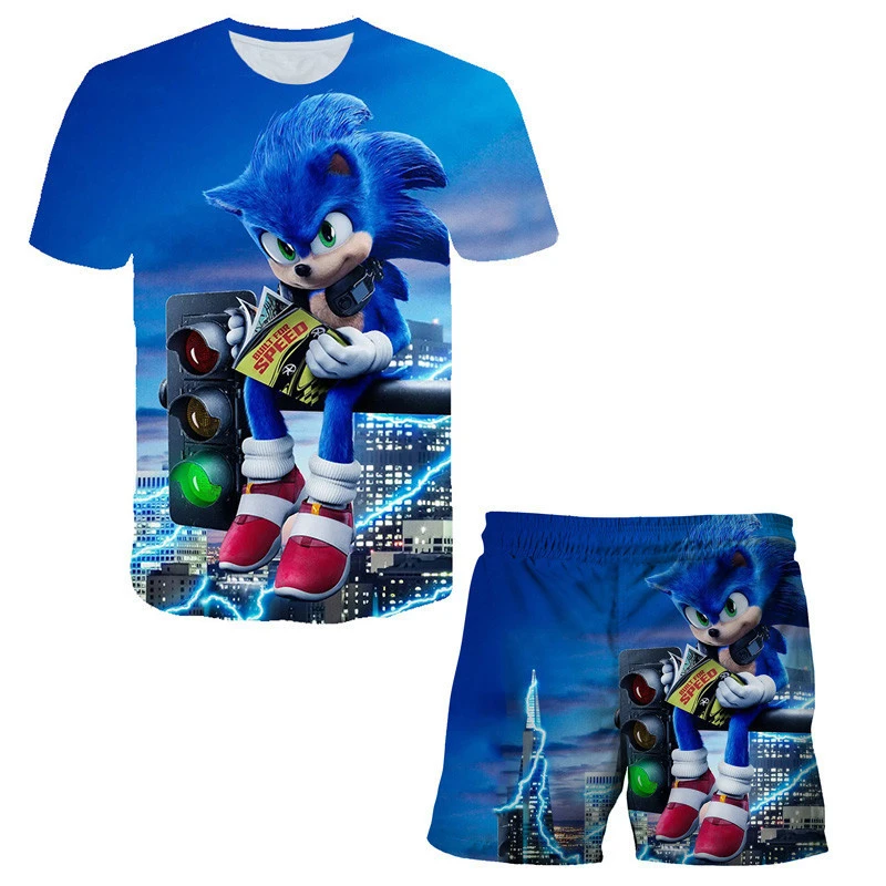 Baby Boys Girls Cartoon Anime Graphic Super Sonic 3D T Shirt + Shorts Set Clothes Kids Cute Cartoon 2pcs Children Clothing Sets baby clothing sets	