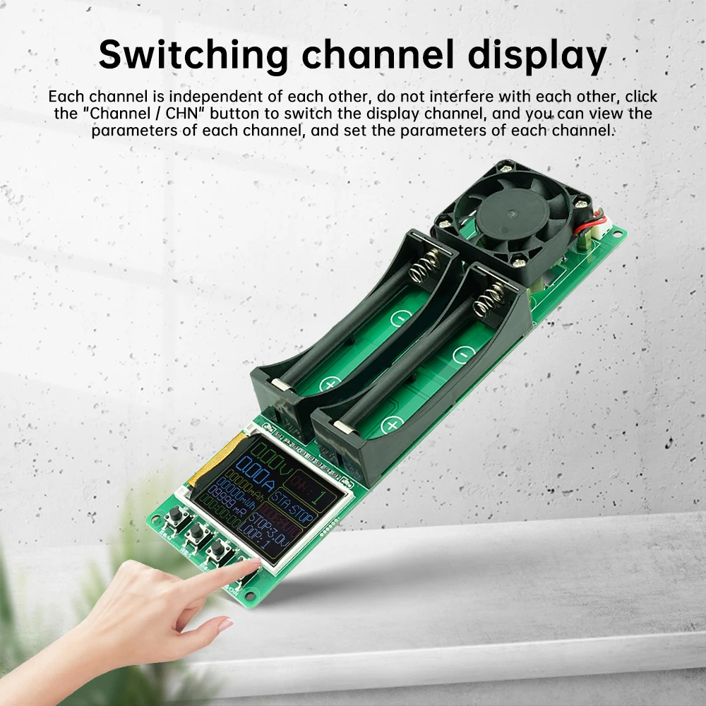 2-CH 18650 21700 Batteriekapazitätstester MAh MWh Digitales internes Widerstandsmessgerät mit 1A Ladeentladungsfunktion Lüfterkühlung – Detail 9