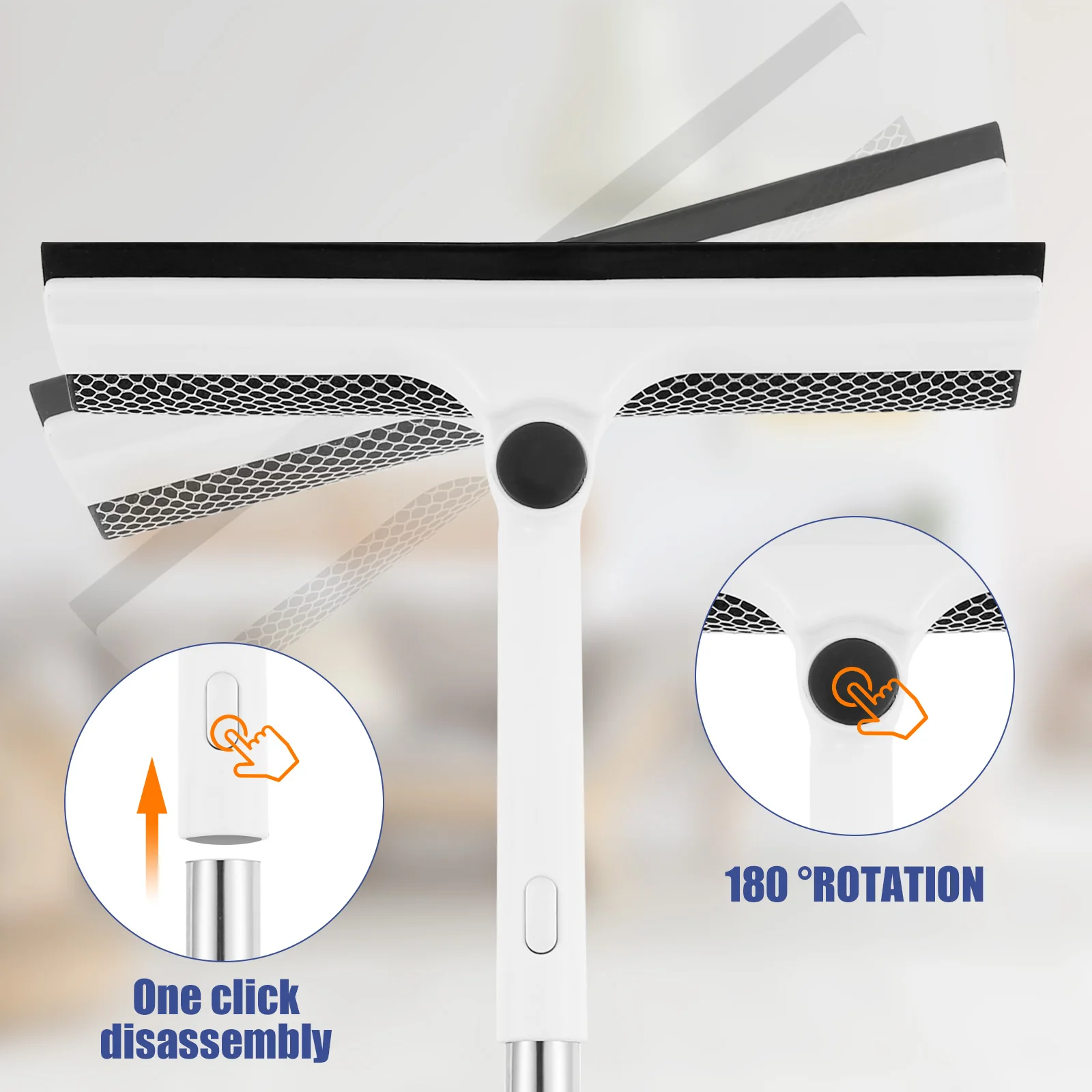 53 Inch Window Cleaner 2-in-1 Sponge Squeegee & Scrubber 180-Degree Rotatable Extendable Outdoor For Glass Mirror