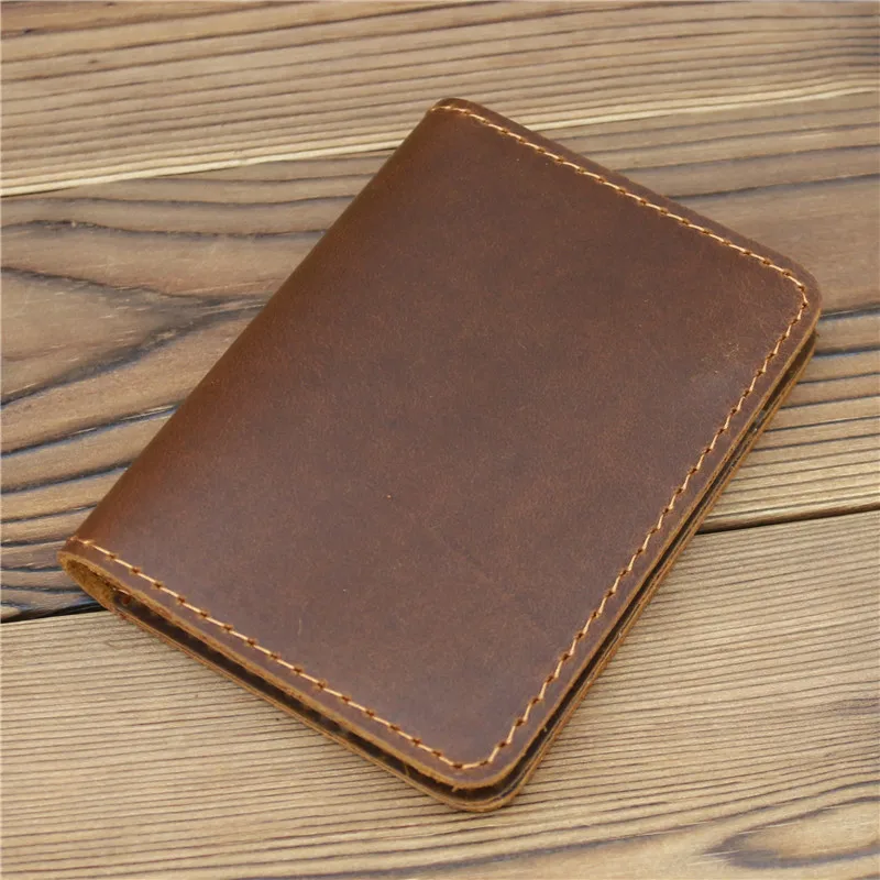 Retro Crazy Horse Leather Cards Cases Mens Credit Card Holder Wallet Handmade Short Ultra Thin Slim Drivers License ID Cover