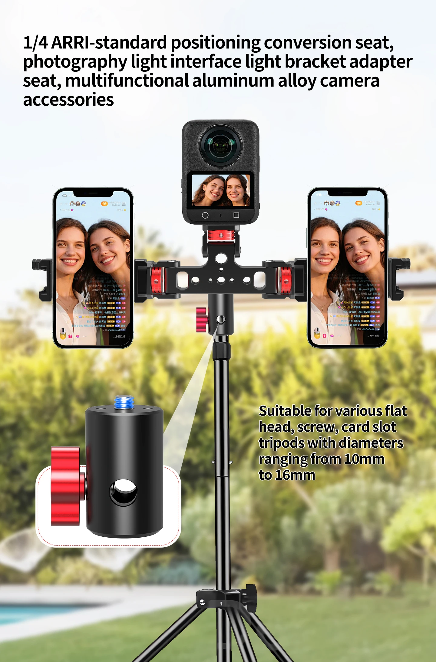 Schnellverschluss-Adapter, schnelle Installation, Stativhalterung für Gopro Insta360 Osmo 360 Action Light Standhalter 1/4 Zoll-20 Kugelkopfhalterung – Detail 1