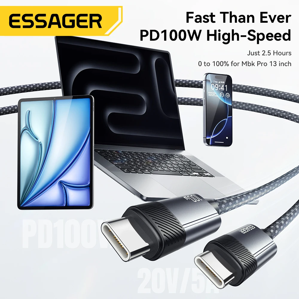 Essager Massage USB C Cable PD100W Fast Charging for iPad Macbook iPhone 17 16 15 Type C to Type C Data Cord for Samsung Xiaomi